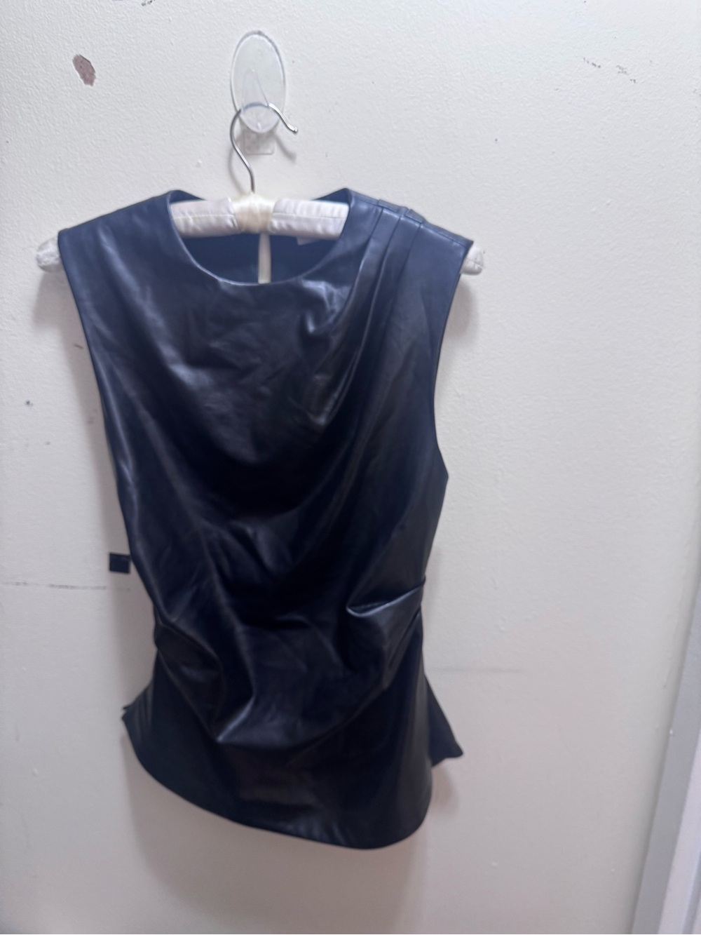 SIMKHAI Wynter Faux Leather Draped Top in Black size 4